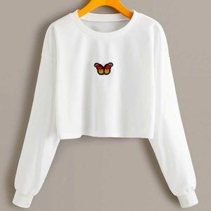 Embroidered Butterfly Cropped Crewneck